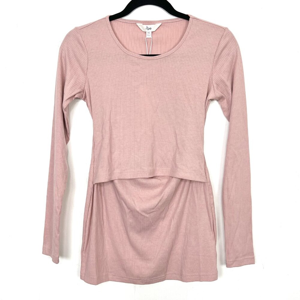 NWT Ripe Tessa‎ Rib Nursing Top Dusty Pink XS Long Sleeve